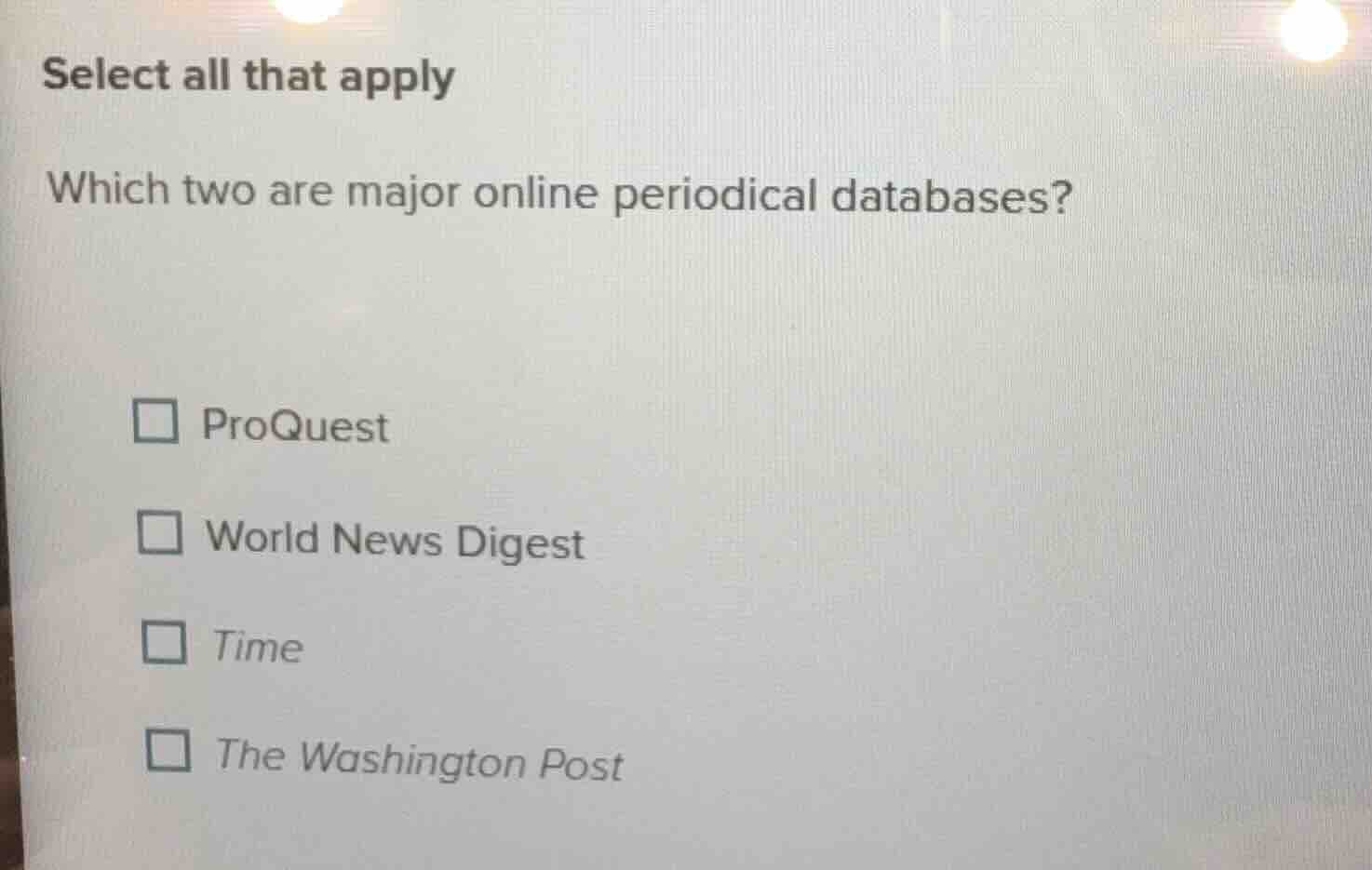select all that apply which two are major online periodical databases? …