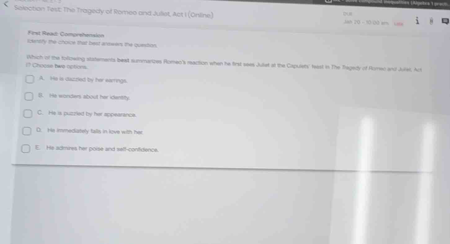 selection test: the tragedy of romeo and juliet, act 1 (online) first r…