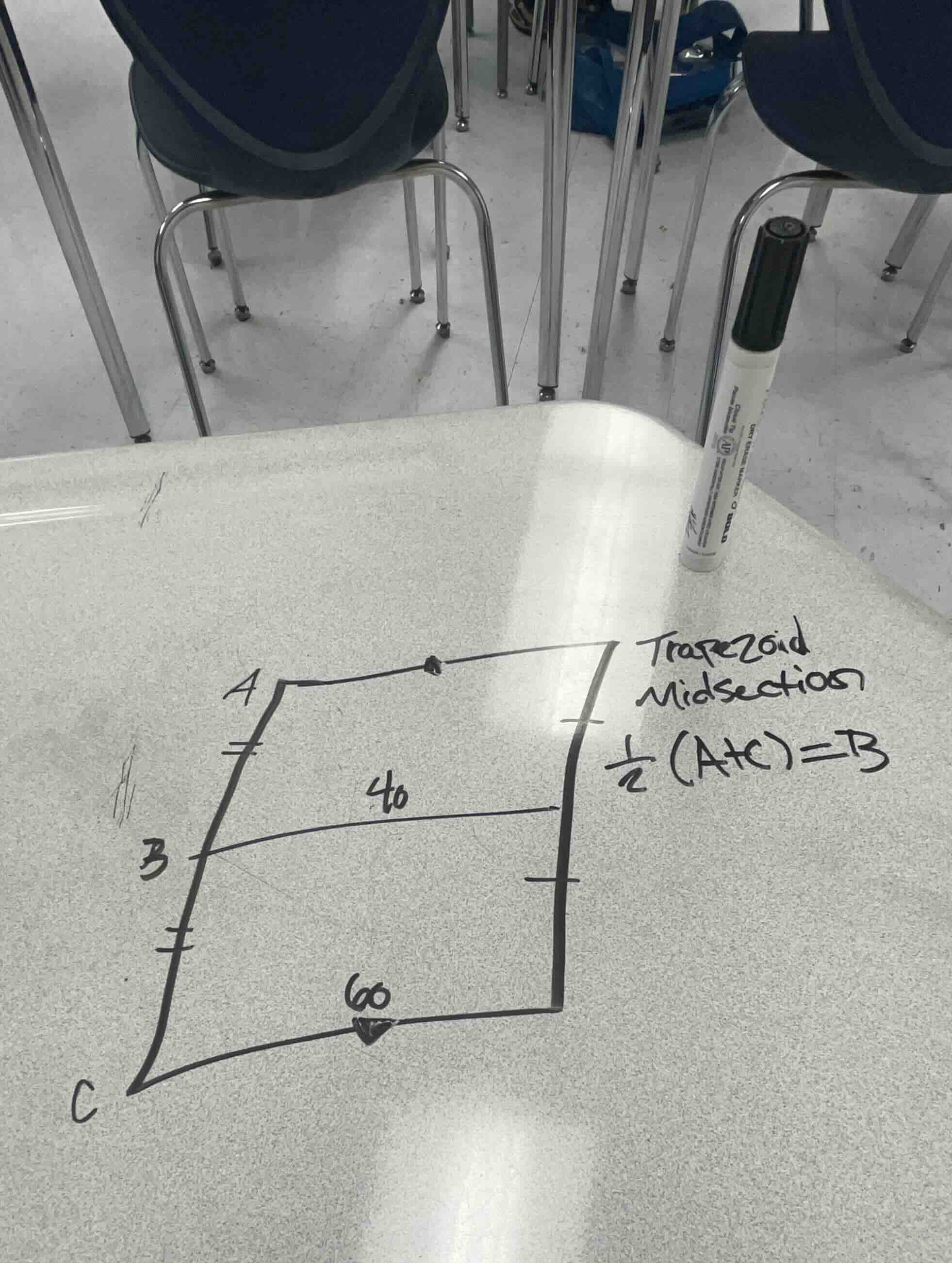 trapezoid midsection \\frac{1}{2}(a + c) = b (there is a trapezoid diag…