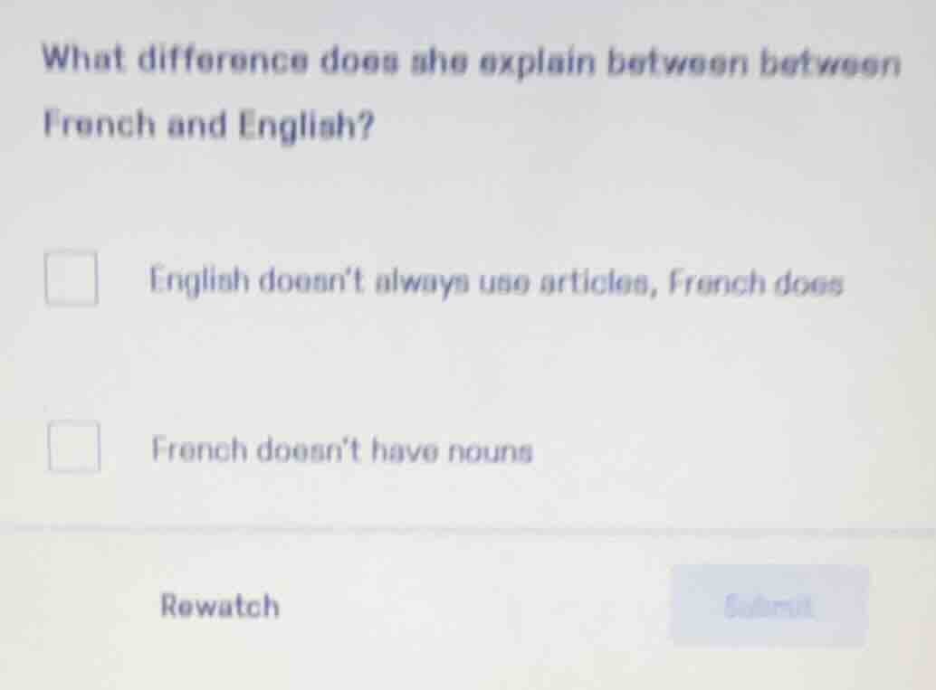 what difference does she explain between between french and english? en…
