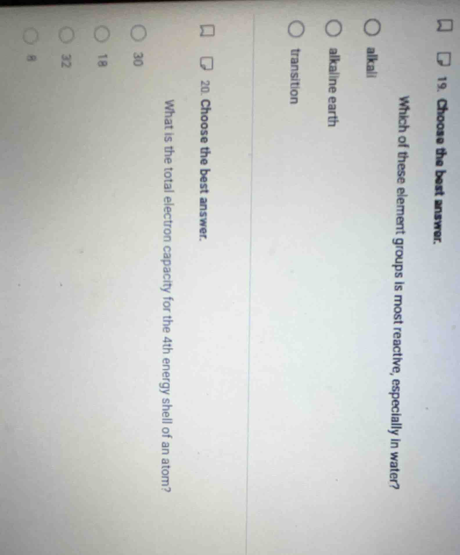 19. choose the best answer. which of these element groups is most react…