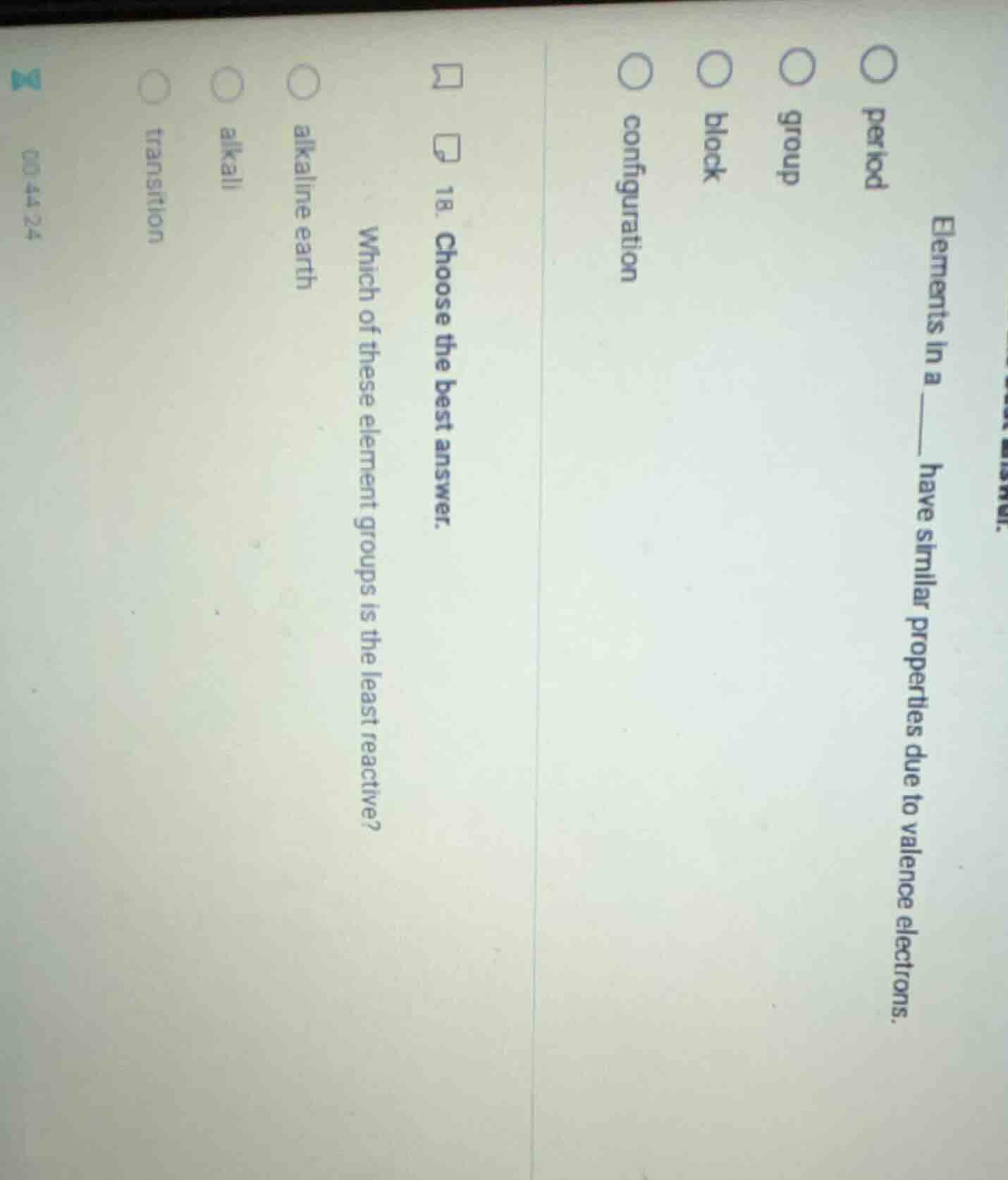 18. choose the best answer. which of these element groups is the least …