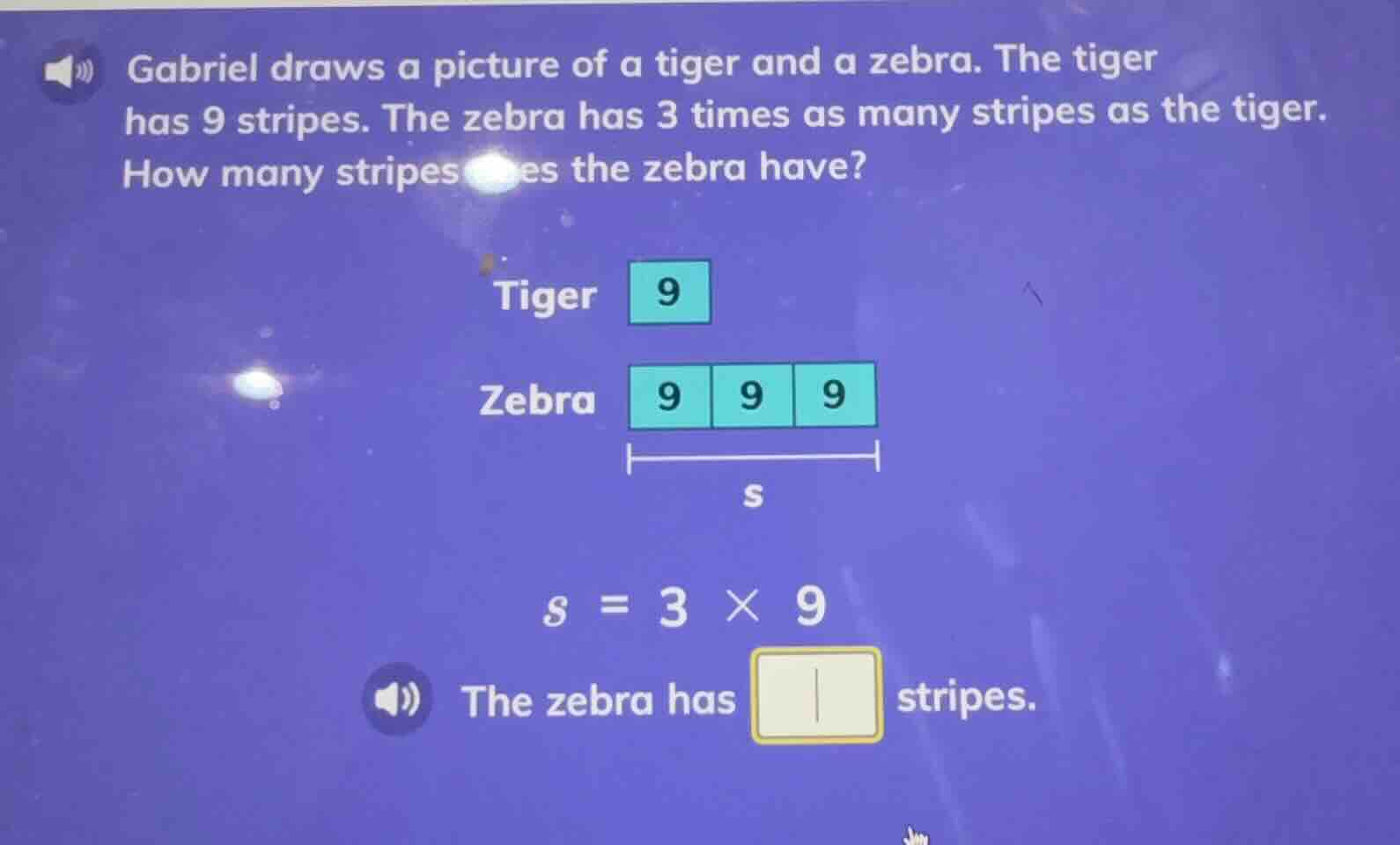 gabriel draws a picture of a tiger and a zebra. the tiger has 9 stripes…