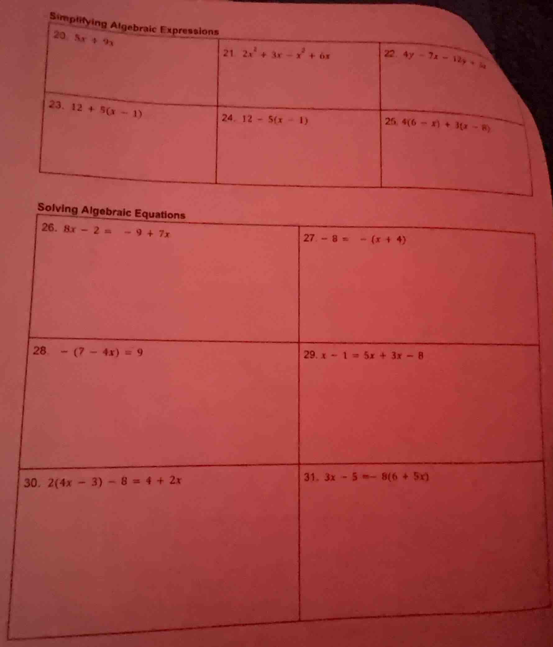 simplifying algebraic expressions 20. $5x + 9x$ 21. $2x^2 + 3x - x^2 + …