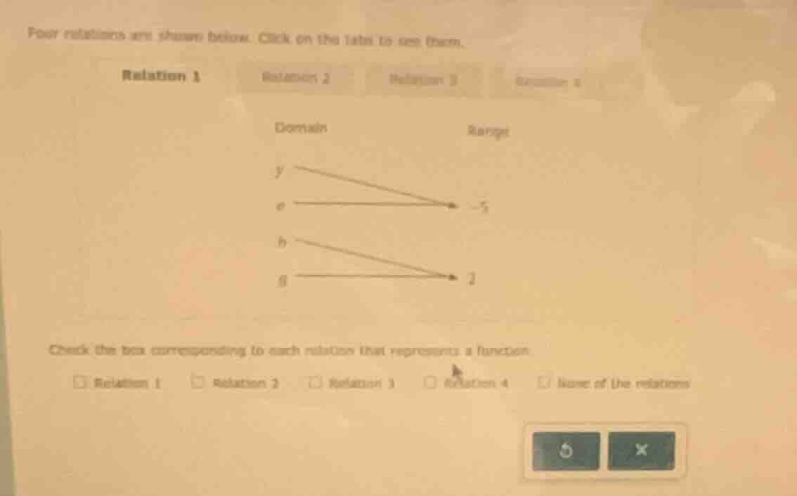 four relations are shown below. click on the tabs to see them. relation…