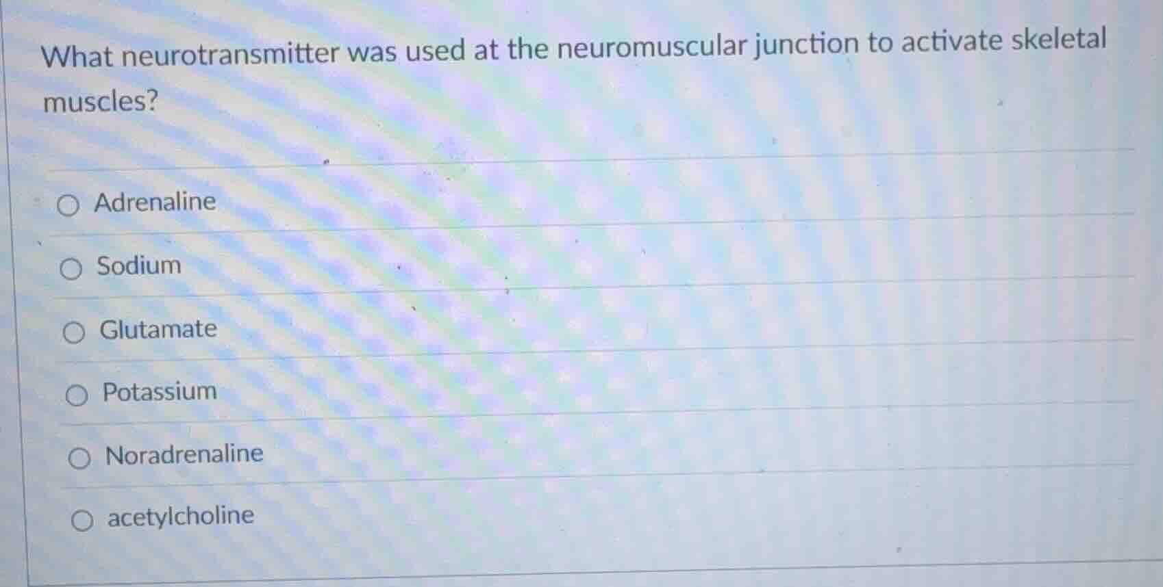 what neurotransmitter was used at the neuromuscular junction to activat…