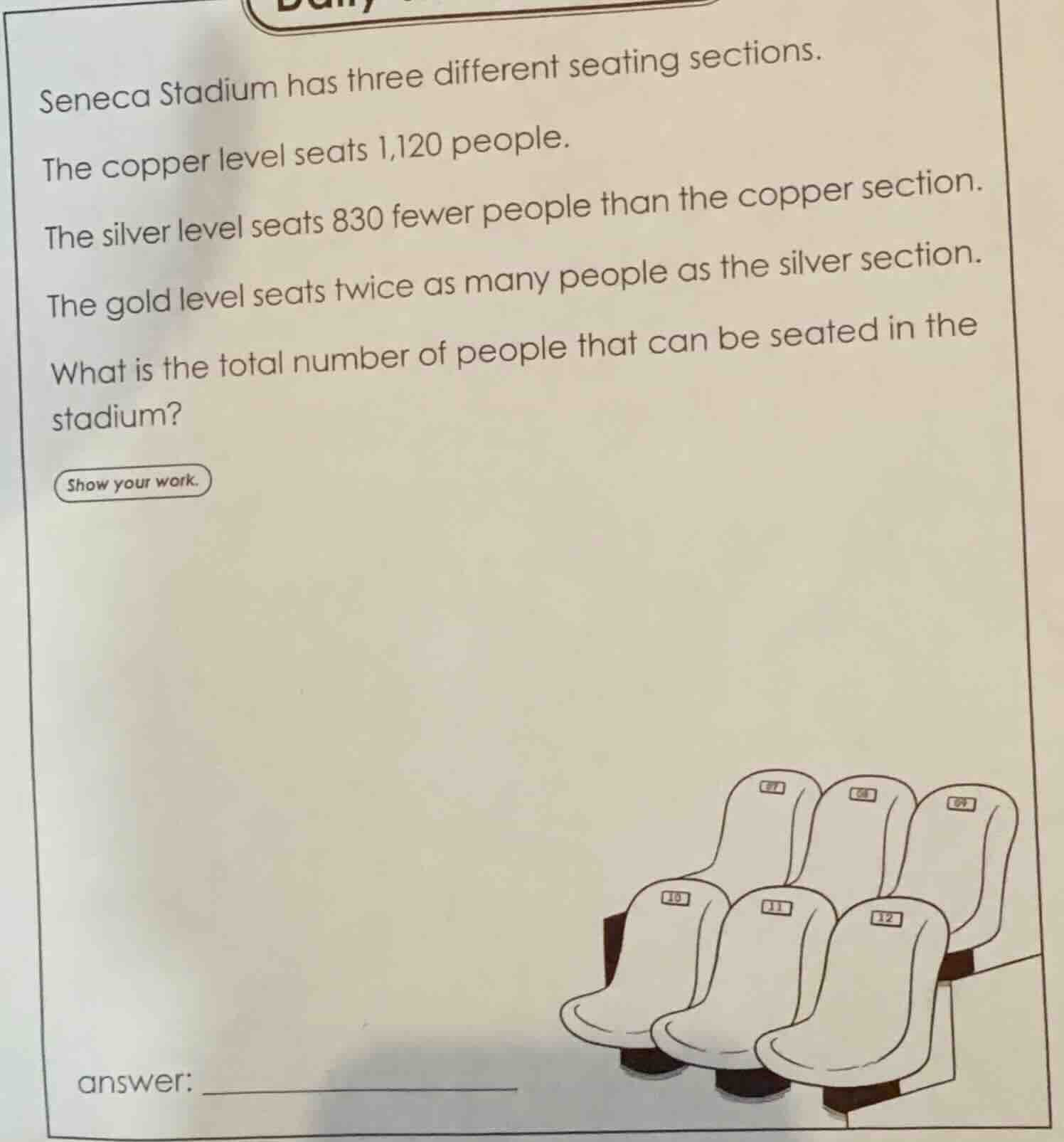 seneca stadium has three different seating sections. the copper level s…