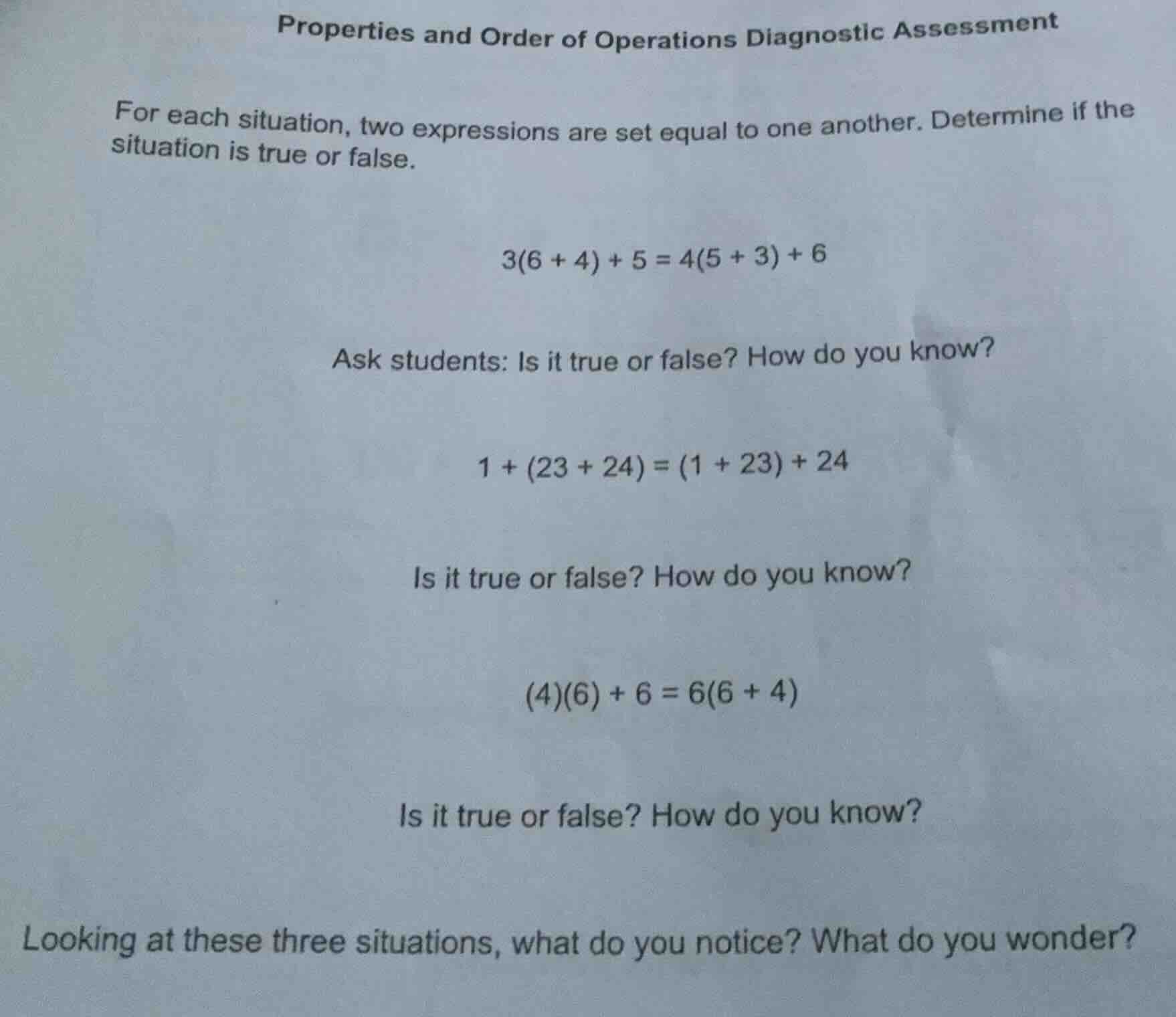 properties and order of operations diagnostic assessment for each situa…