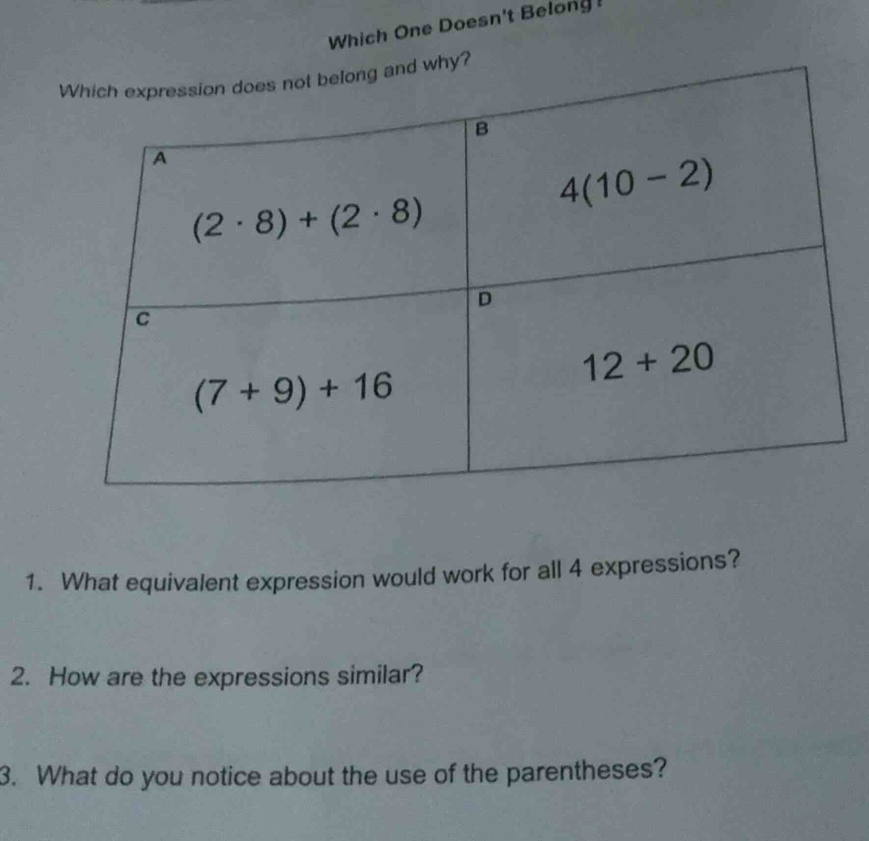 which one doesnt belong? which expression does not belong and why? a: $…