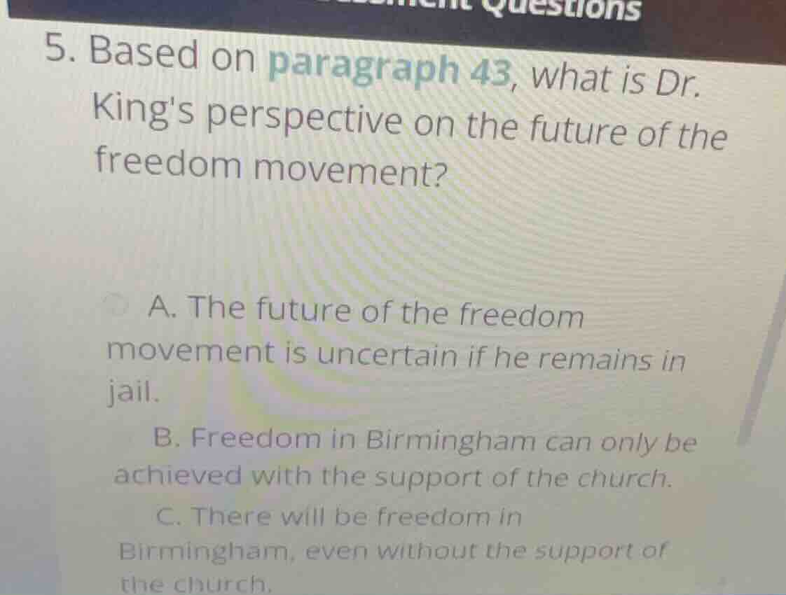 5. based on paragraph 43, what is dr. kings perspective on the future o…