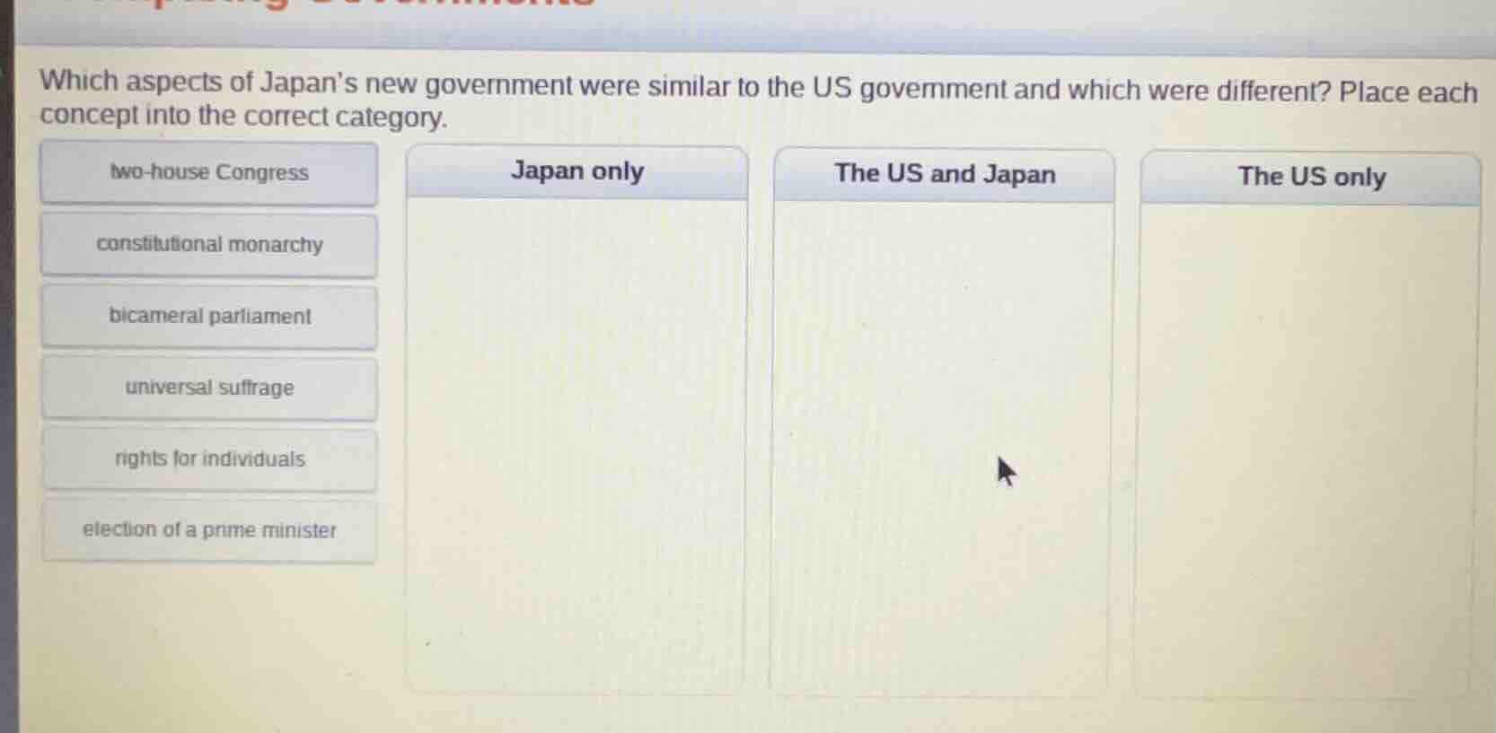 which aspects of japan’s new government were similar to the us governme…