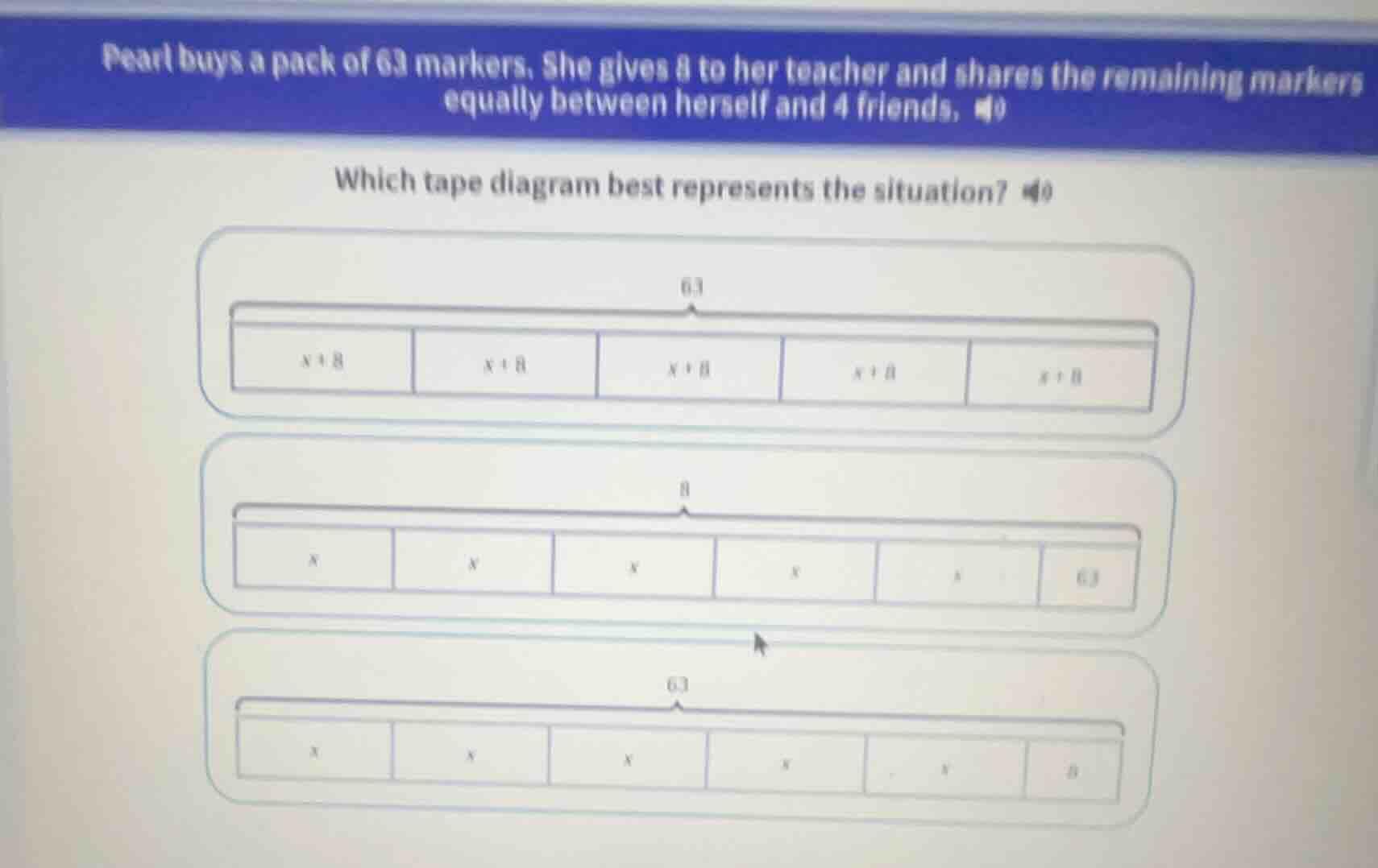 pearl buys a pack of 63 markers. she gives 8 to her teacher and shares …