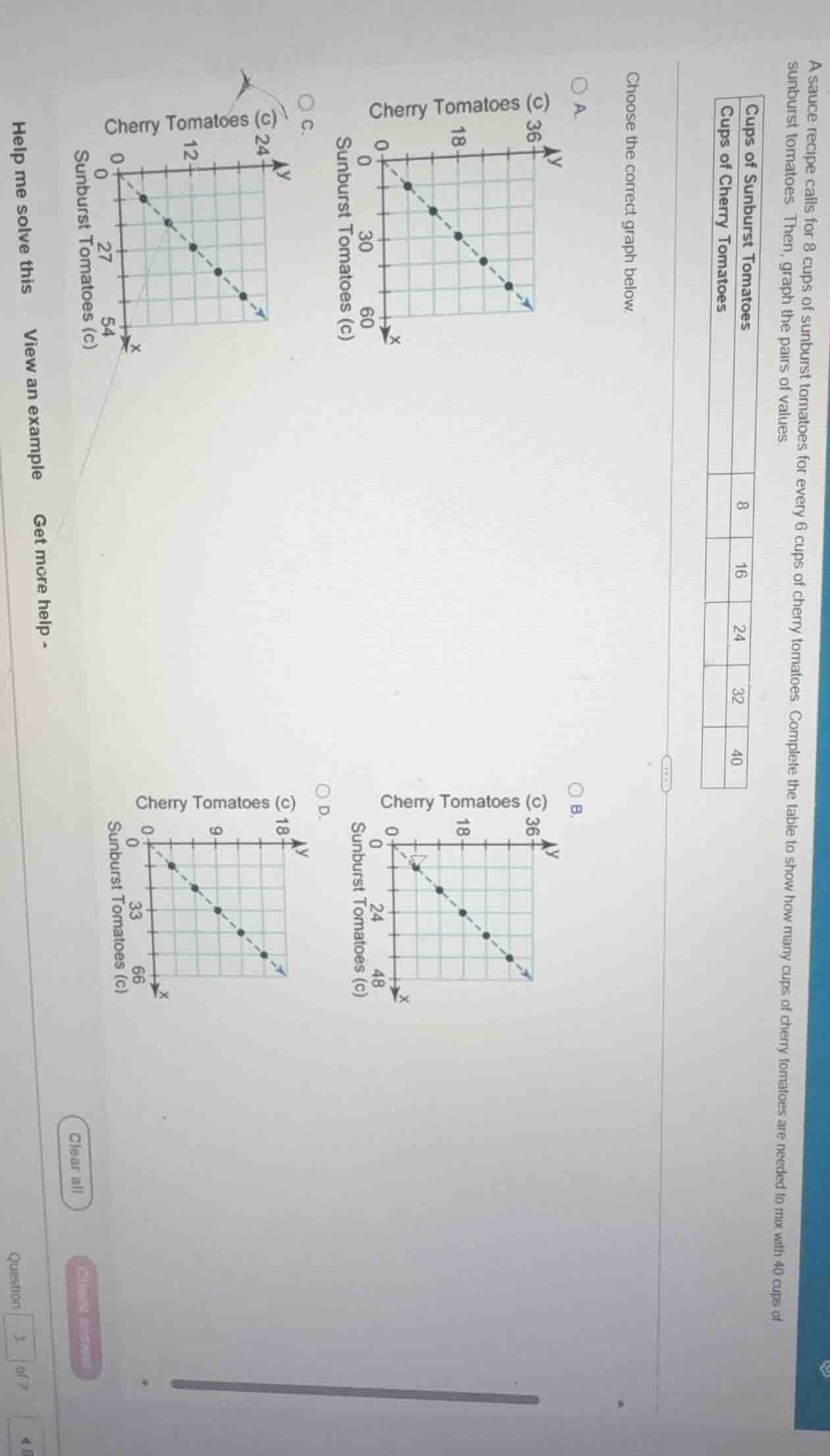 a sauce recipe calls for 8 cups of sunburst tomatoes for every 6 cups o…