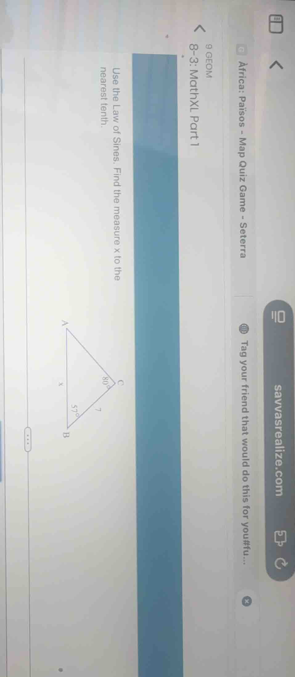 use the law of sines. find the measure x to the nearest tenth.