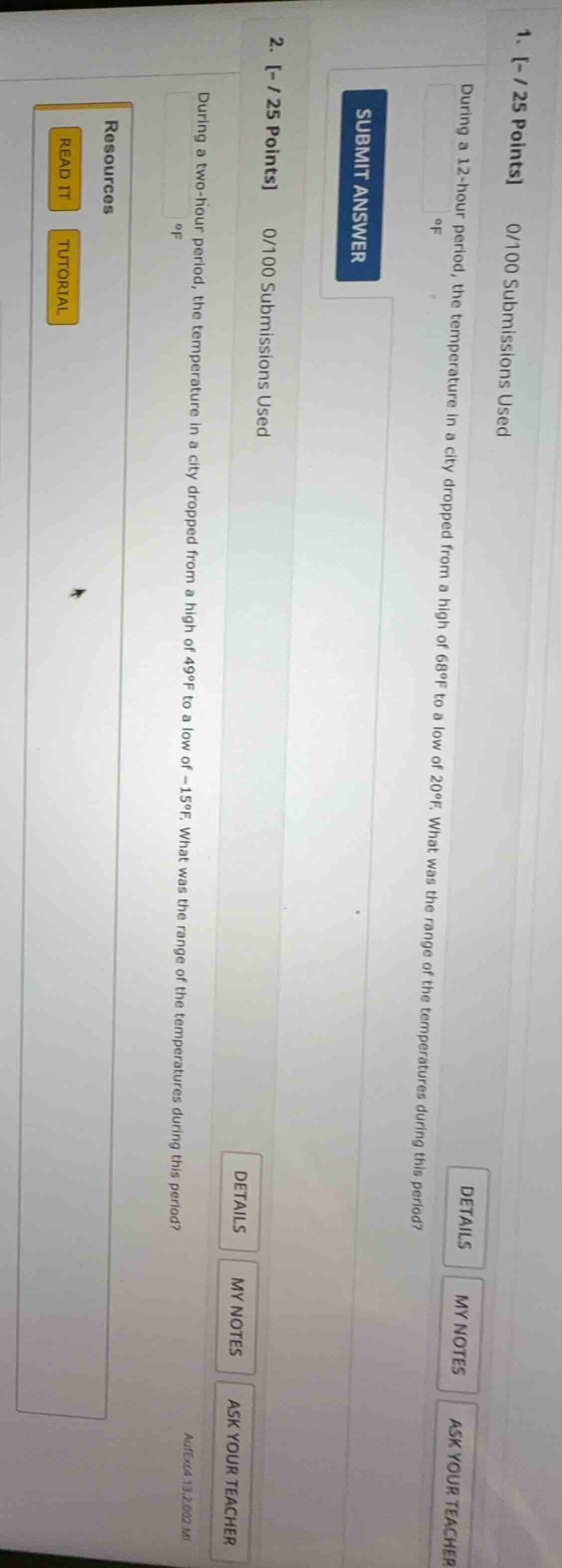 1. -/25 points 0/100 submissions used during a 12 - hour period, the te…