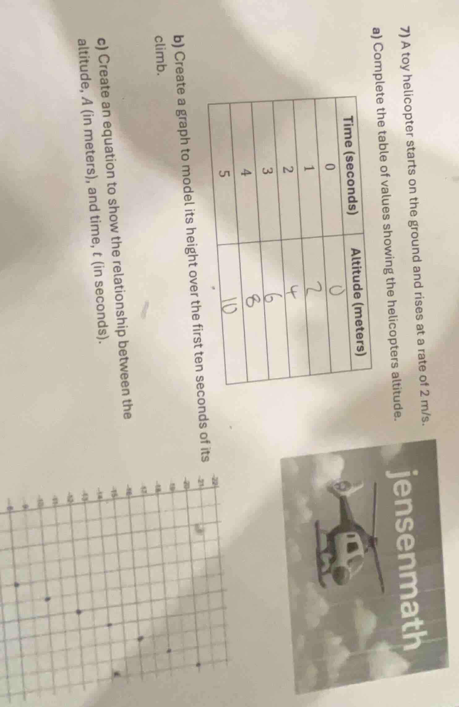 7) a toy helicopter starts on the ground and rises at a rate of 2 m/s. …