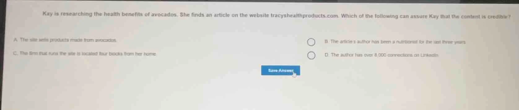 kay is researching the health benefits of avocados. she finds an articl…