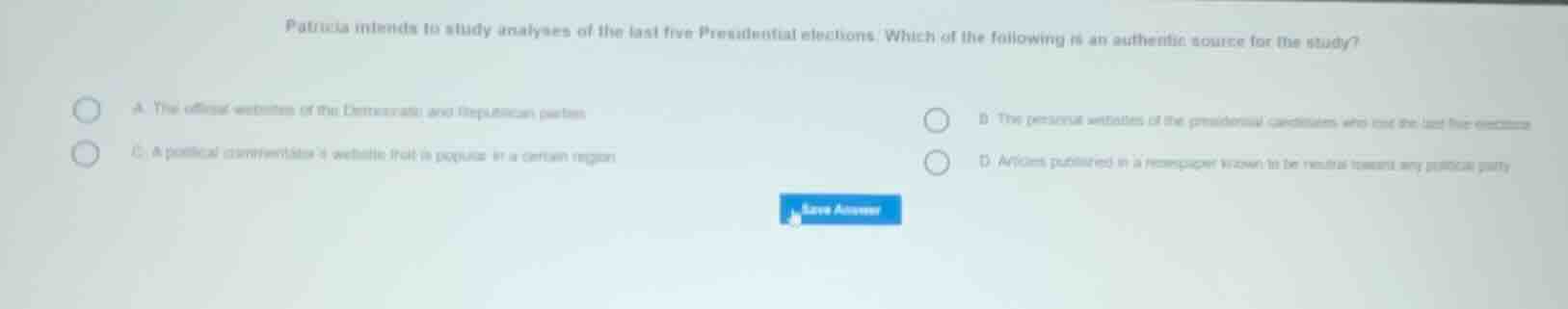 patricia intends to study analyses of the last five presidential electi…