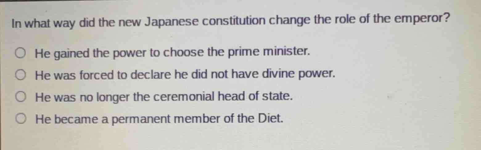in what way did the new japanese constitution change the role of the em…
