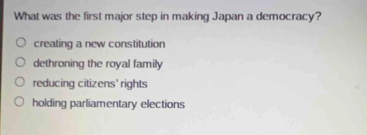 what was the first major step in making japan a democracy? creating a n…