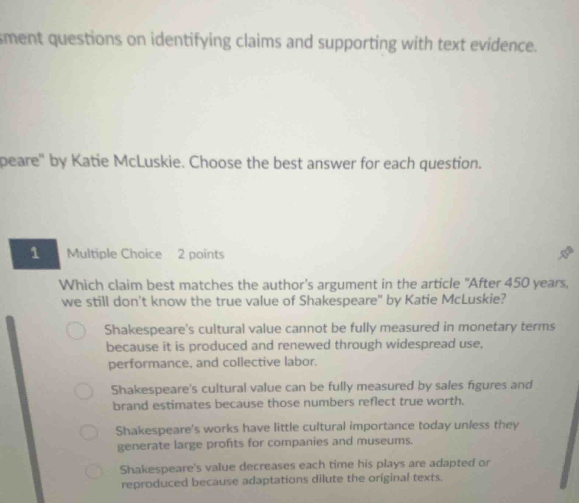 sment questions on identifying claims and supporting with text evidence…