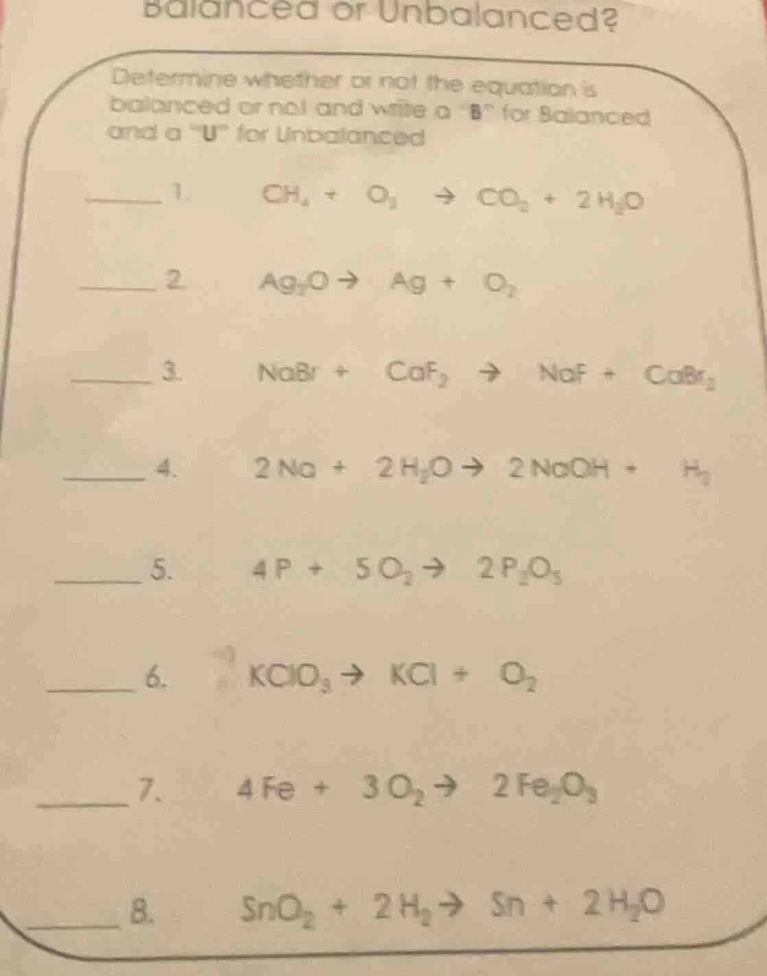 balanced or unbalanced? determine whether or not the equation is balanc…