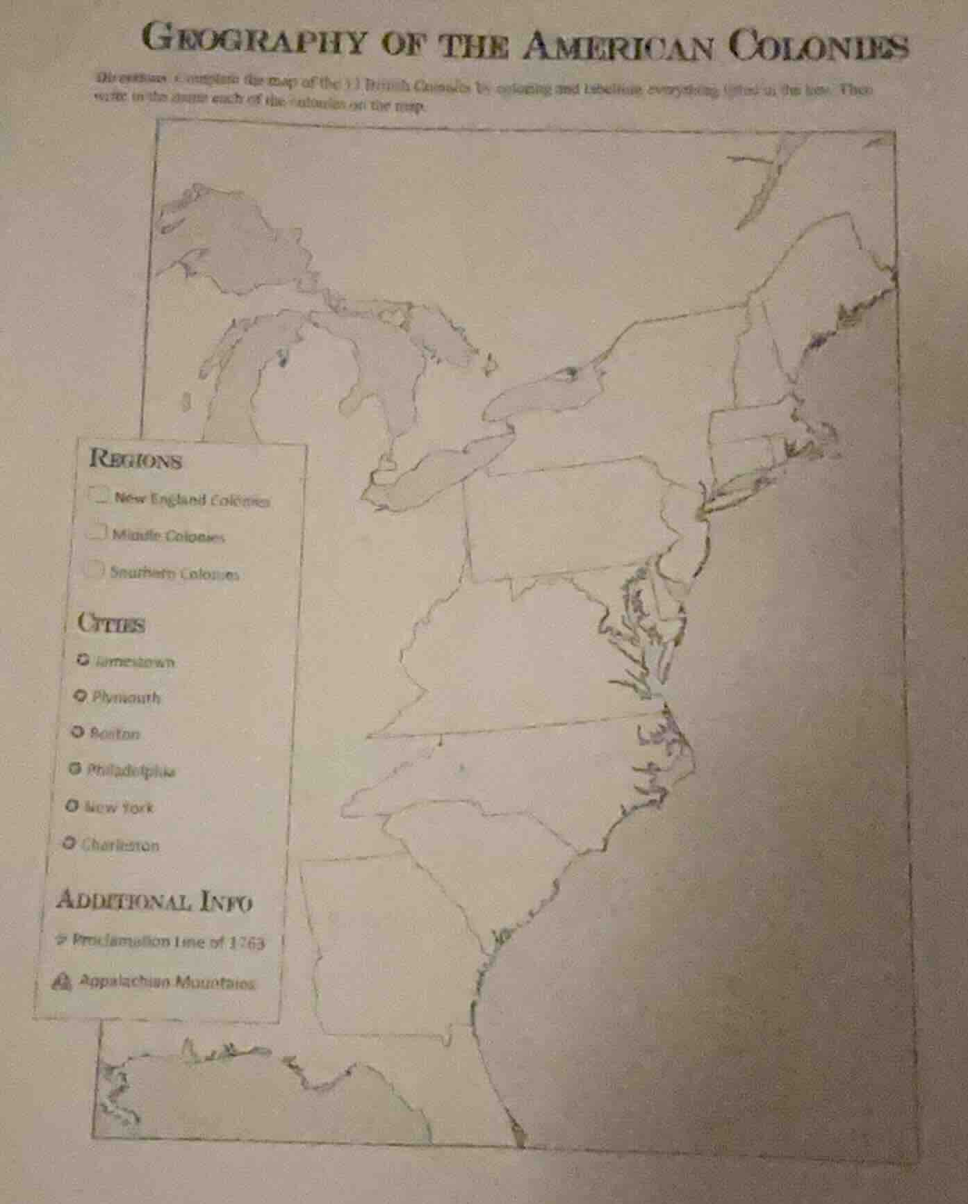 geography of the american colonies directions: complete the map of the …