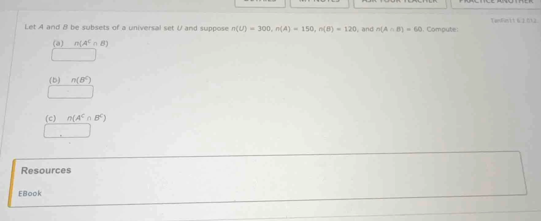let a and b be subsets of a universal set u and suppose n(u) = 300, n(a…