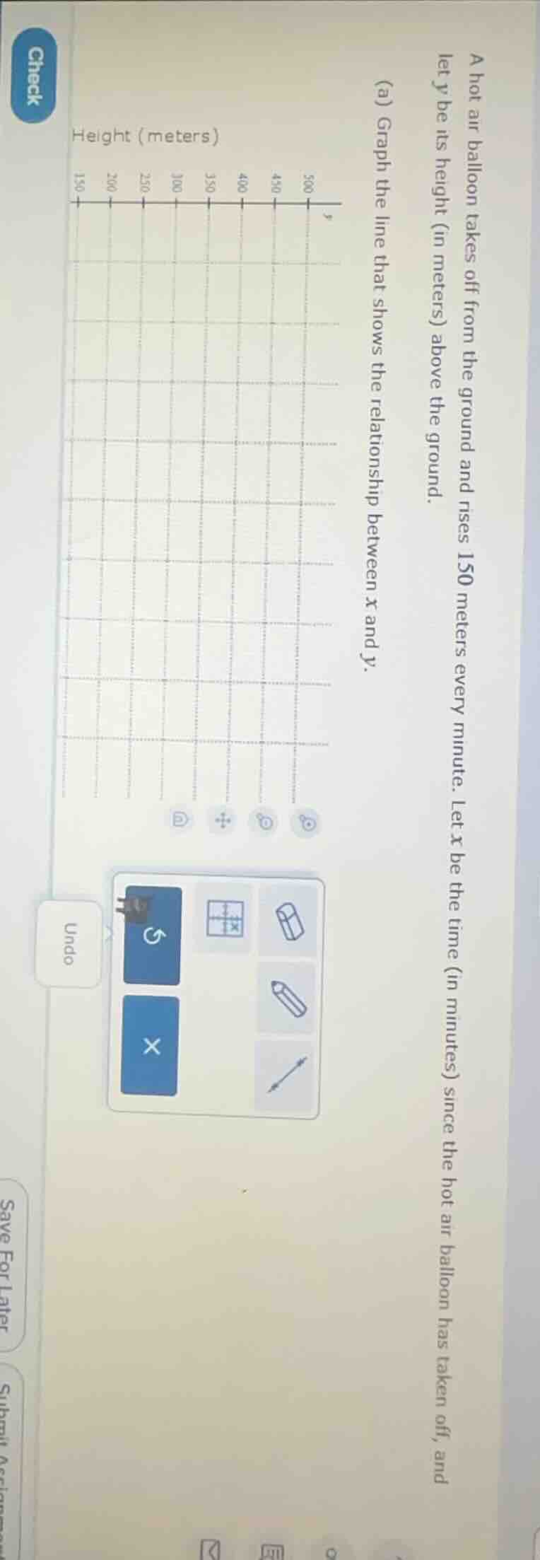 a hot air balloon takes off from the ground and rises 150 meters every …