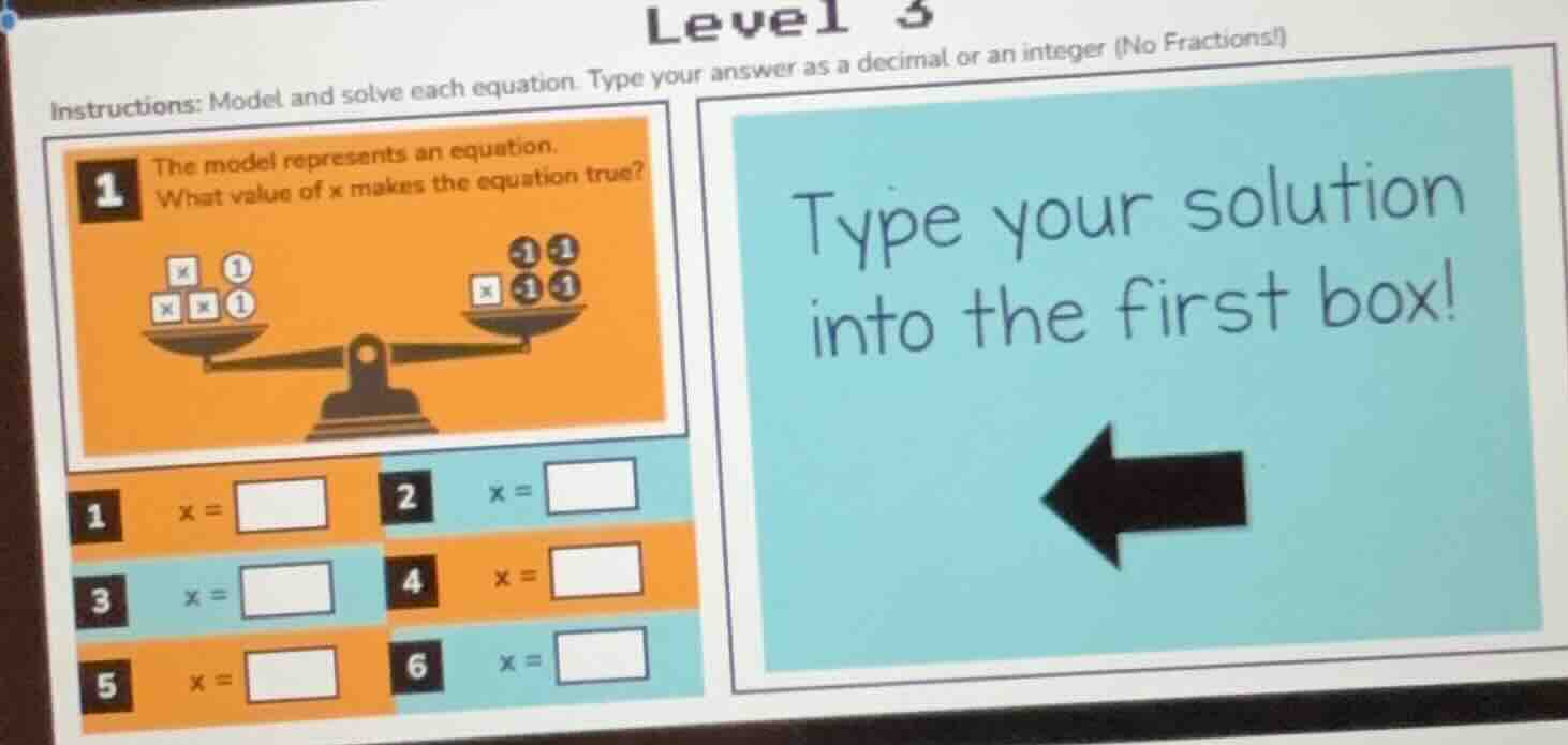 level 3 instructions: model and solve each equation. type your answer a…