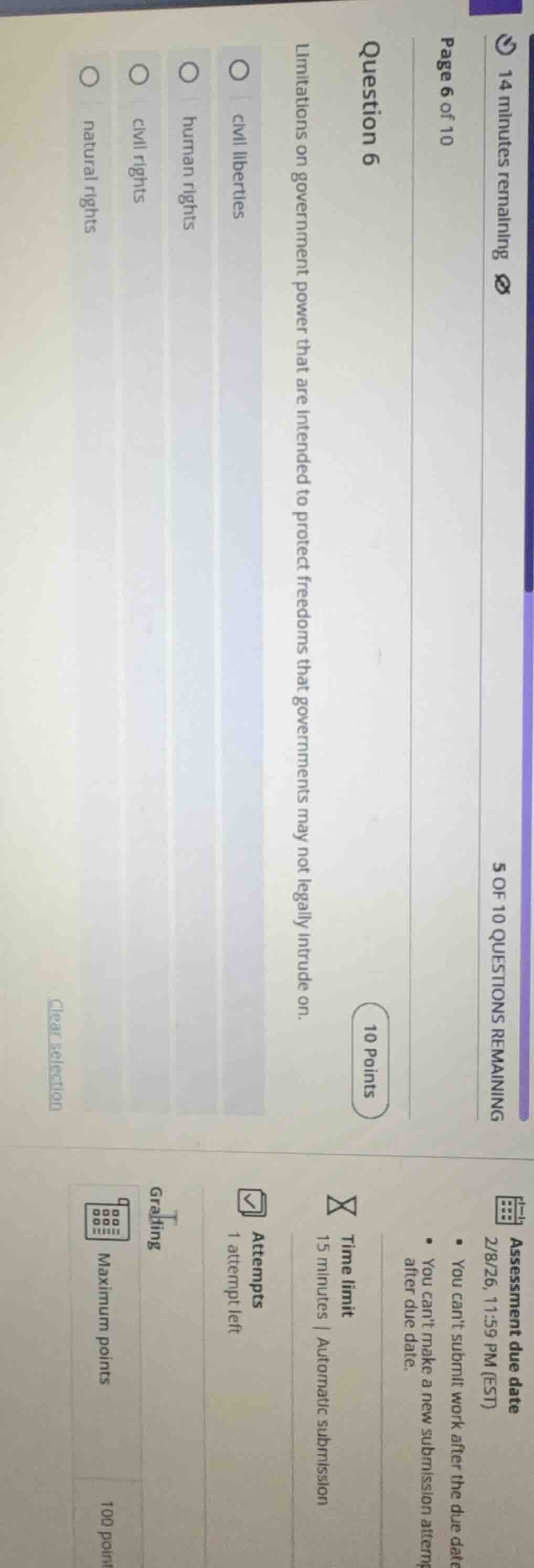 question 6 limitations on government power that are intended to protect…