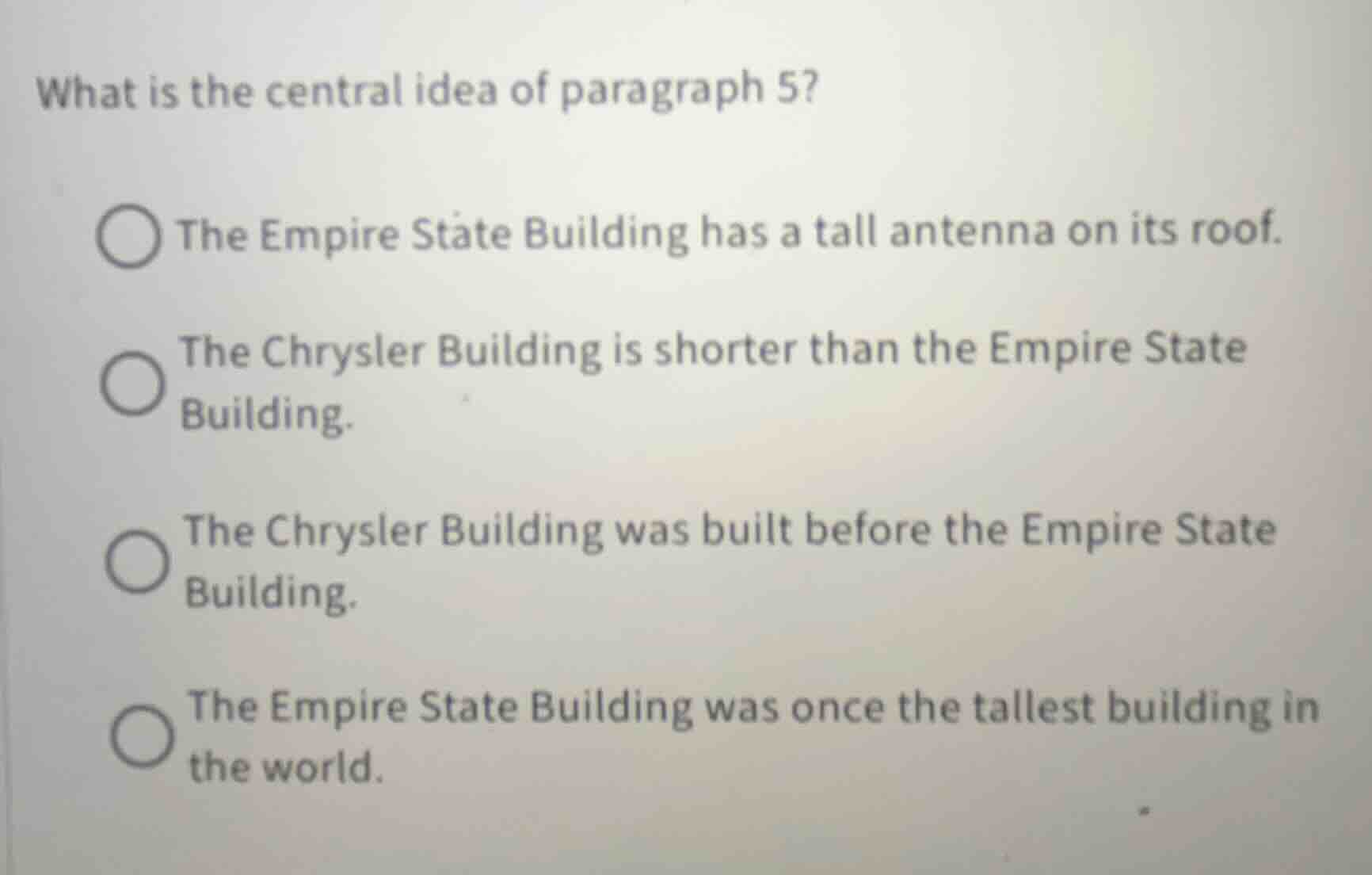 what is the central idea of paragraph 5? the empire state building has …
