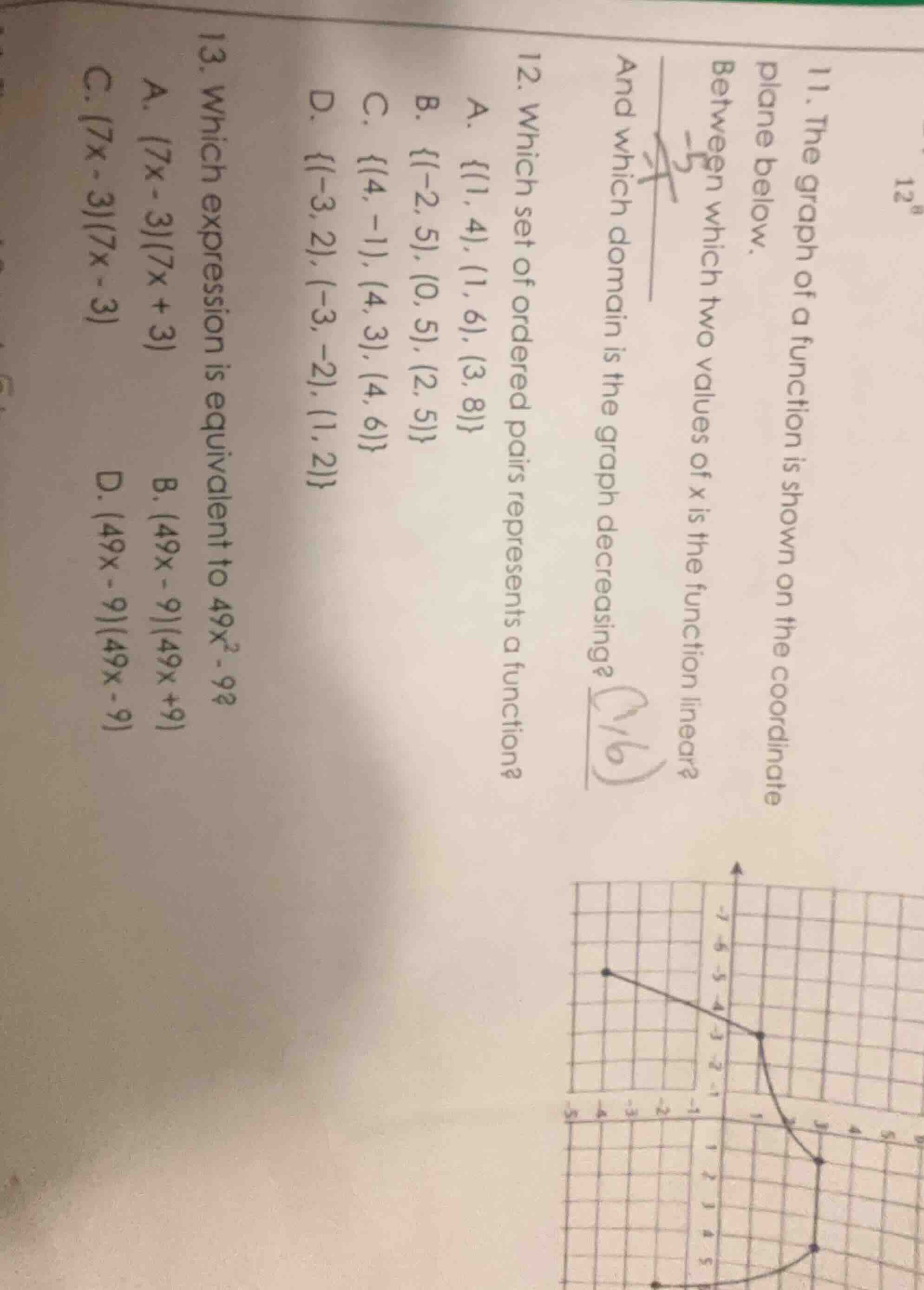 11. the graph of a function is shown on the coordinate plane below. bet…