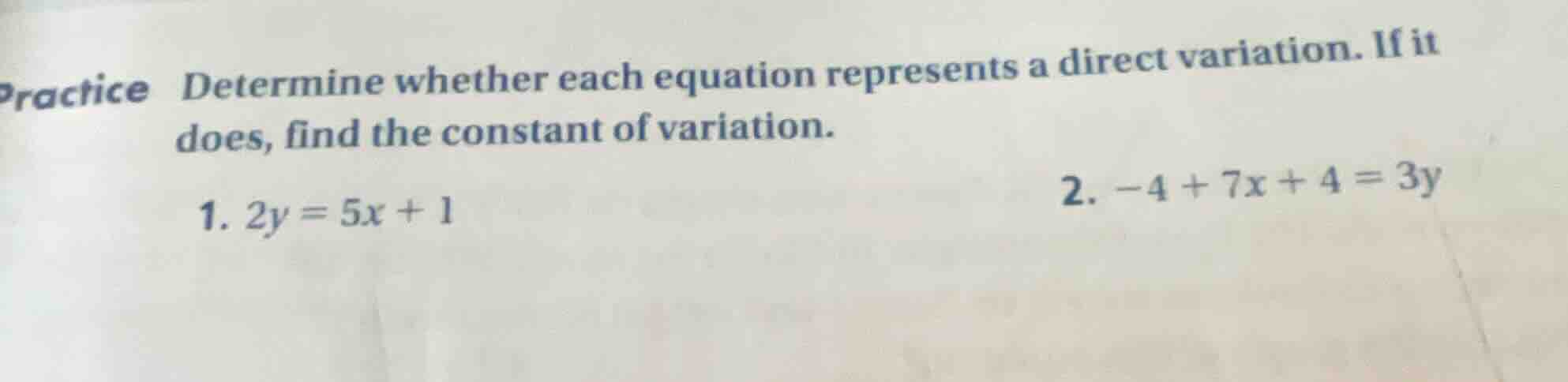 practice determine whether each equation represents a direct variation.…