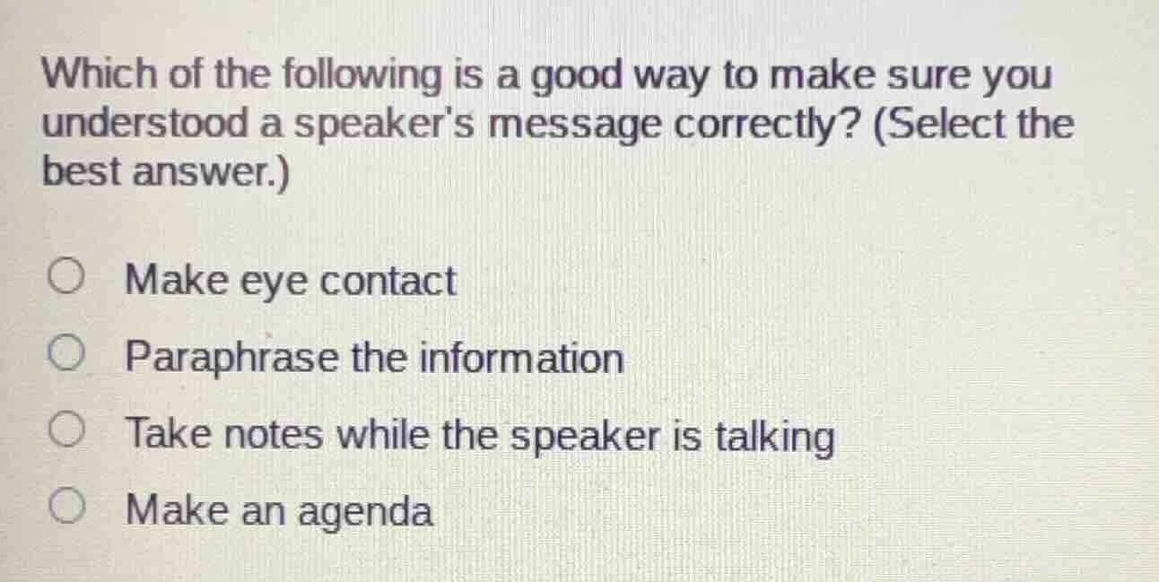 which of the following is a good way to make sure you understood a spea…
