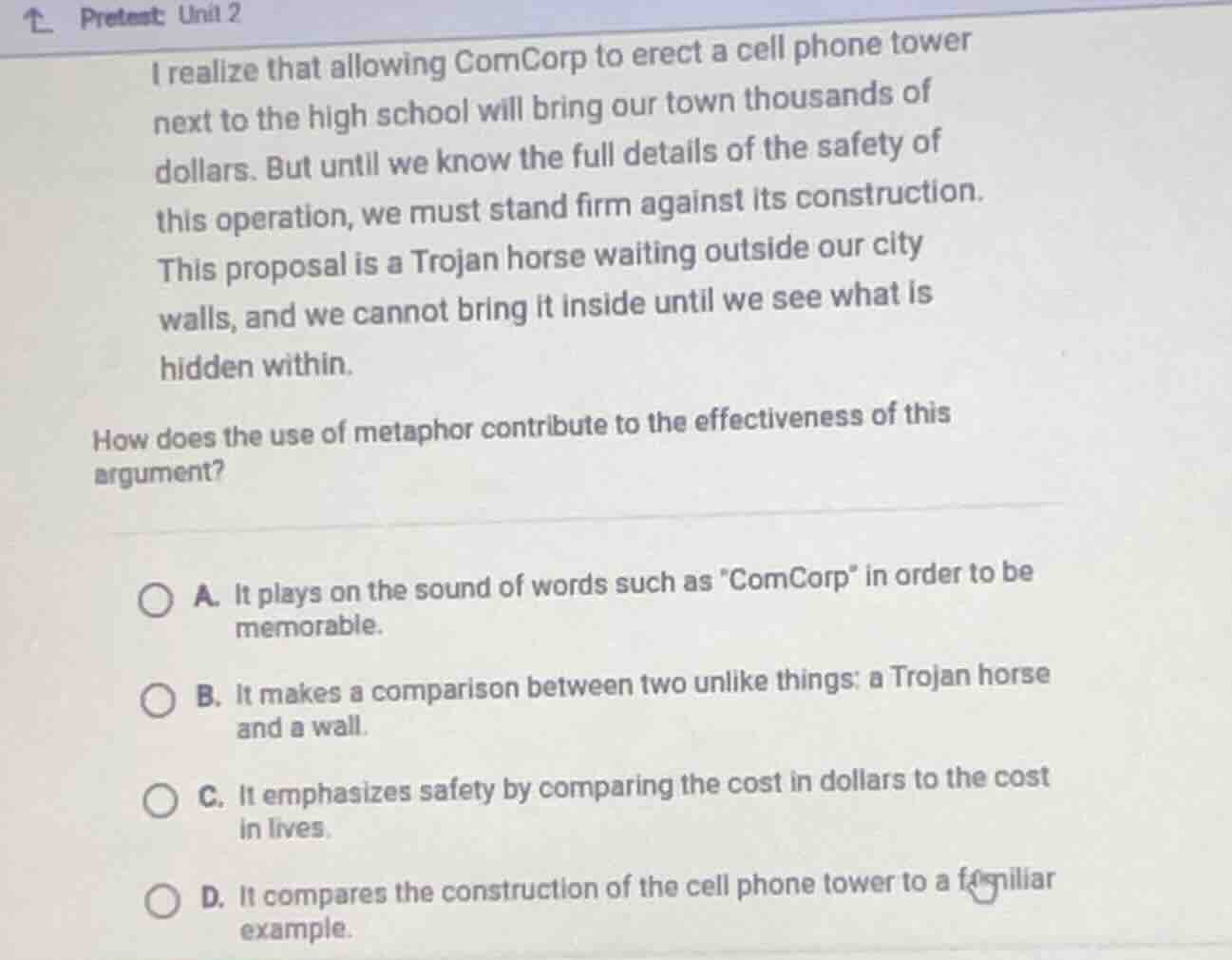 i realize that allowing comcorp to erect a cell phone tower next to the…