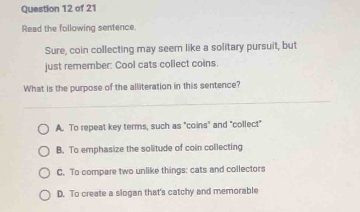 question 12 of 21 read the following sentence. sure, coin collecting ma…