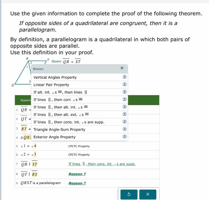 use the given information to complete the proof of the following theore…