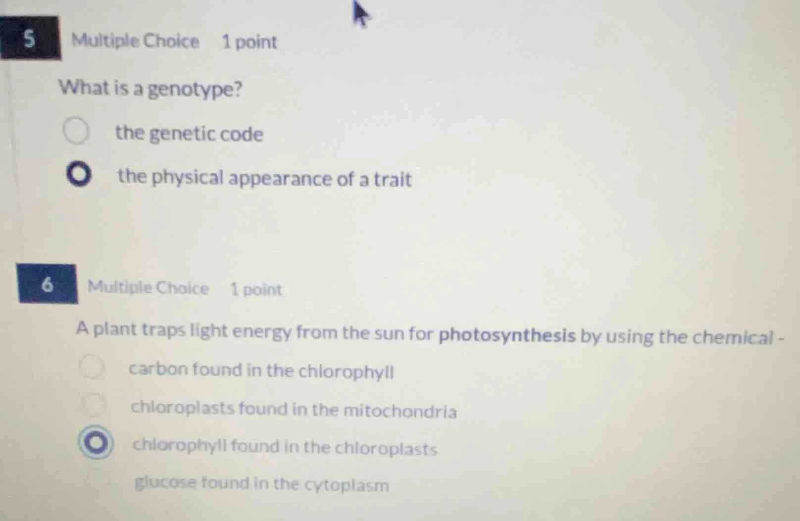 5 multiple choice 1 point what is a genotype? the genetic code the phys…