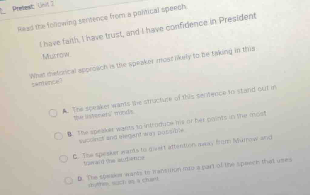 pretest unit 2 read the following sentence from a political speech. i h…