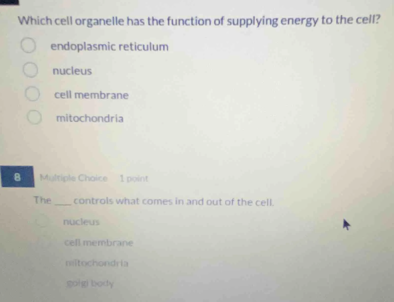 which cell organelle has the function of supplying energy to the cell? …