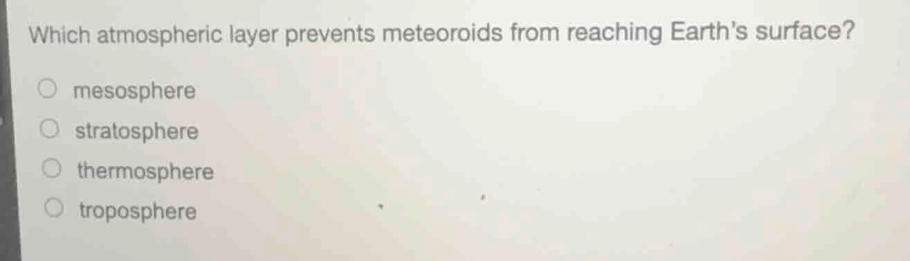 which atmospheric layer prevents meteoroids from reaching earths surfac…