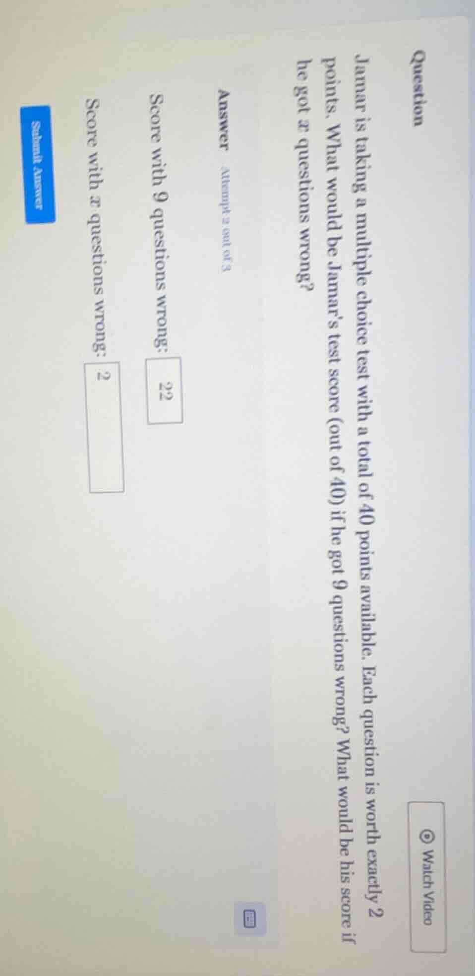 question jamar is taking a multiple choice test with a total of 40 poin…