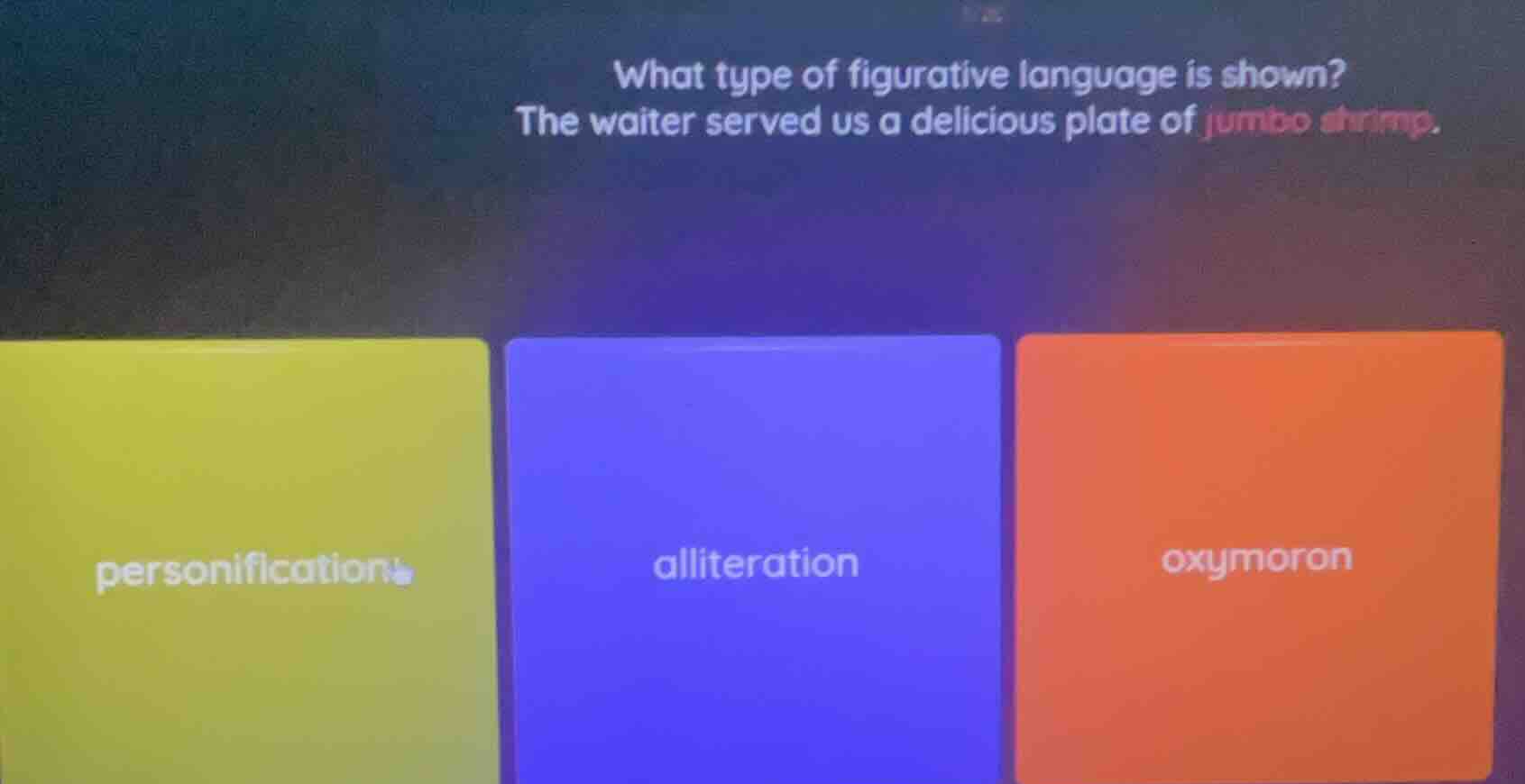 what type of figurative language is shown? the waiter served us a delic…