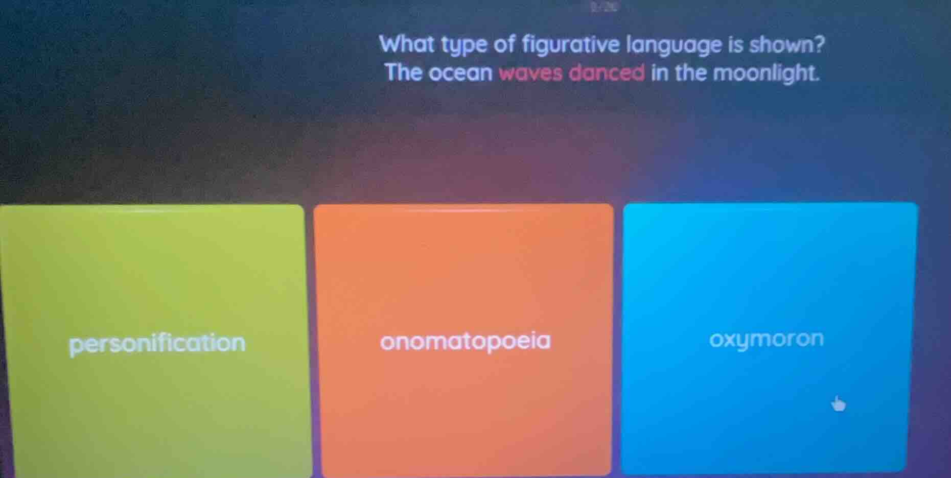 what type of figurative language is shown? the ocean waves danced in th…
