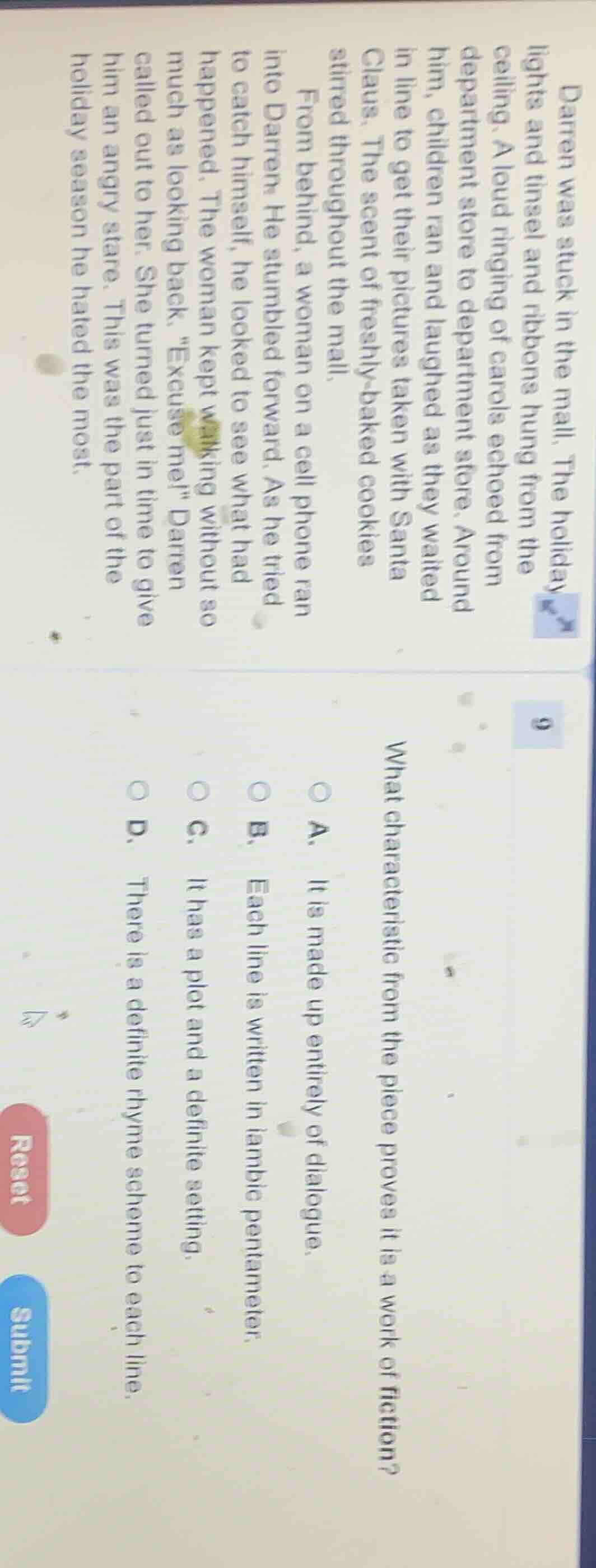 darren was stuck in the mall. the holiday lights and tinsel and ribbons…