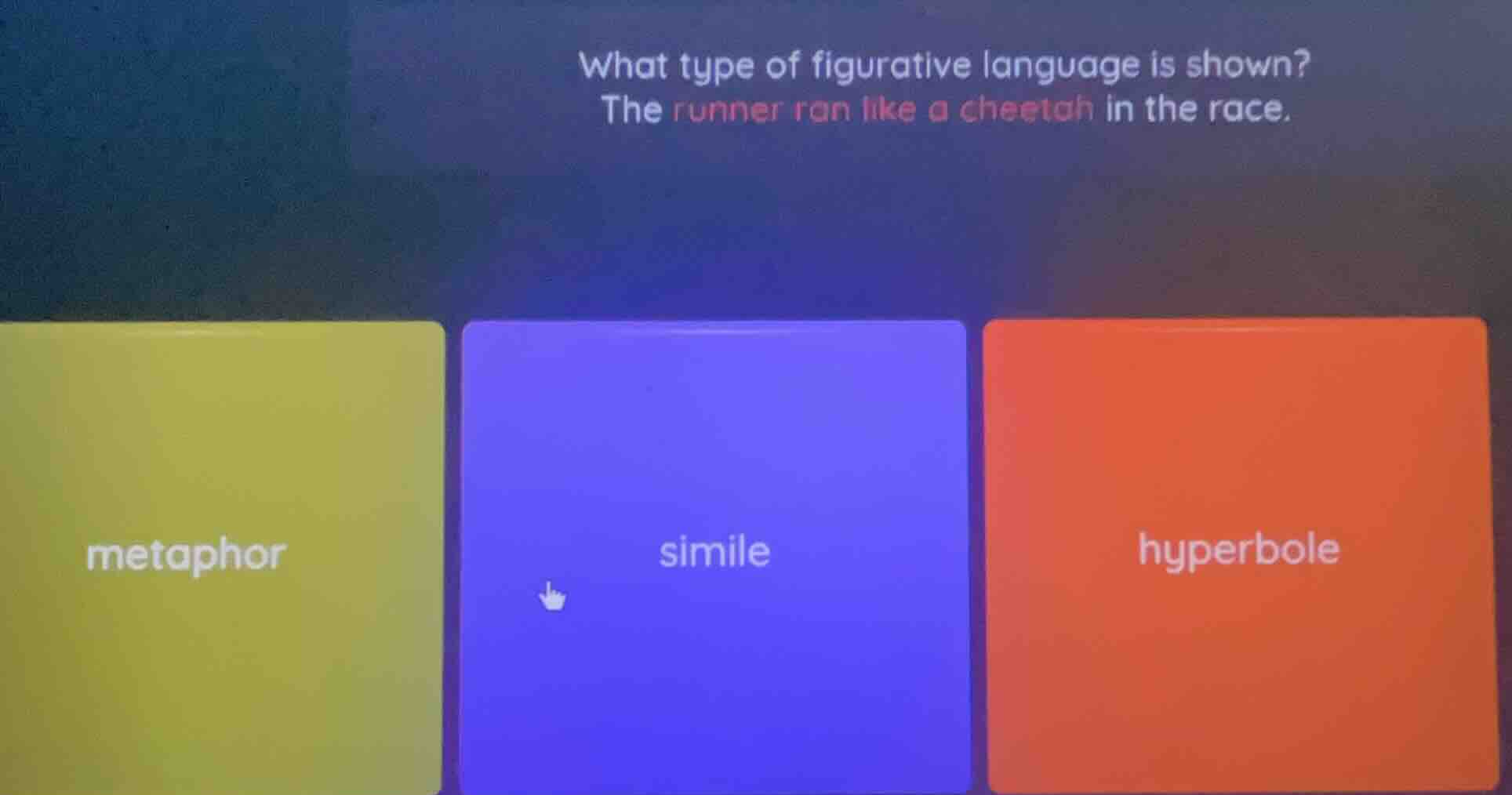 what type of figurative language is shown? the runner ran like a cheeta…