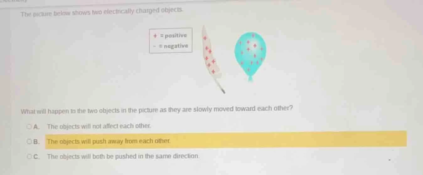 the picture below shows two electrically charged objects. what will hap…