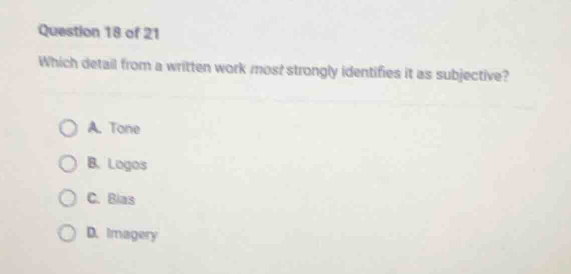 question 18 of 21 which detail from a written work most strongly identi…