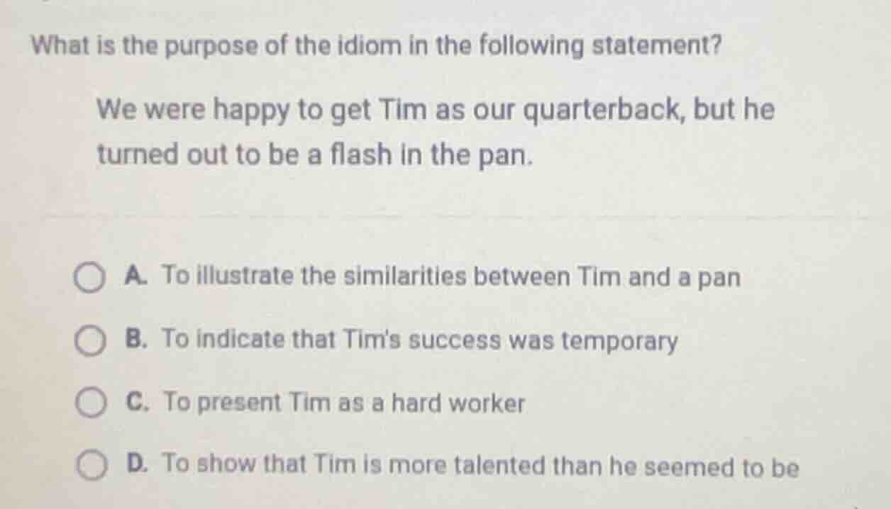 what is the purpose of the idiom in the following statement? we were ha…
